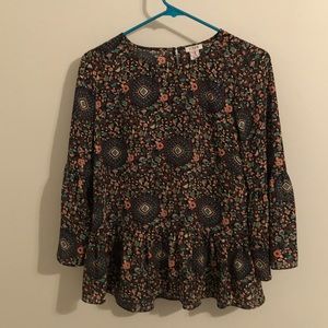 J. Crew Colorful Peplum 3/4 Sleeve Flowy Blouse